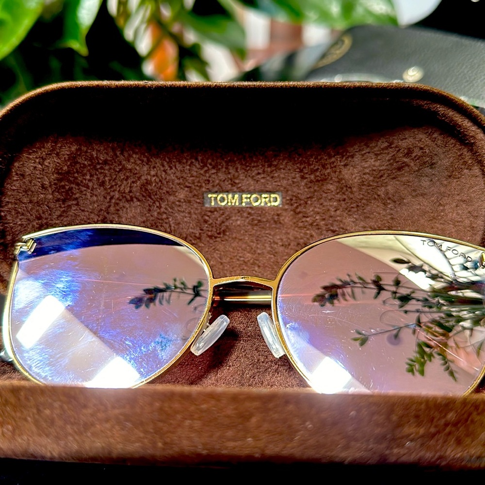 Tom Ford Gold Frame Sunglasses with Pink/Purple Reflective Lenses